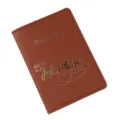 Custodia per passaporto in pelle PU marrone con stampa a caldo dorata design di viaggio. - Marrone