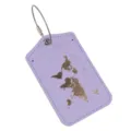 Violettes Leder-Gepäckschild mit goldener Weltkarte und Stahldraht-Schlaufe für Reisekoffer. - Hellviolett