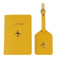 Set copri passaporto e etichetta per valigia in pelle PU giallo vivo accessori viaggio - Set di 2 pezzi / Giallo Girasole