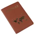Braune Leder Reisepasshülle Reißverschluss Karteninhaber Organizer mit goldener Weltkarte. - Braun