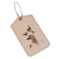 Beige Leder Kofferanhänger mit goldener Weltkarte und Stahlseil für Reisegepäck und Taschen. - Khaki