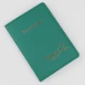 Grüner PU Leder Reisepass Schutzhülle Dokumentenhalter Etui mit goldenem Flugzeug Design. - Grün