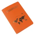 Oranger Reisepasshülle Reisedokumente Etui Kartenhalter mit Weltkarte Golddruck Design - Orange