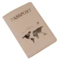 Hellrosa PU Leder Reisepasshülle mit goldener Weltkarte Reisedokumentenhalter Etui - Khaki