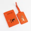 Set porta passaporto e etichetta per bagaglio arancione, organizzatore documenti da viaggio in pelle. - Portapassaporto E Etichetta Per Bagagli / arancio-rosso