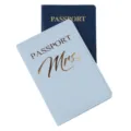 Set di copripassaporto in pelle PU con stampa dorata, custodia protettiva per viaggi. - Celeste