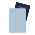 Magnifique etui de passeport en cuir PU bleu clair avec broderie d'avion pour voyage - Bleu clair
