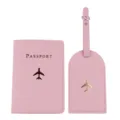 Set porta passaporto e etichetta per valigia in pelle PU rosa accessori viaggio - Rosa