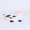 Baby cow plush security blanket and comforting toy with soft fabric and star teether. - 25x25cm / Black+White