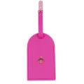 Etichetta valigia in pelle rosa con logo aereo dorato e cinturino per il vostro bagaglio da viaggio. - Rosso rosa