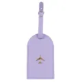 Etichetta per valigia in pelle viola con logo aereo dorato e cinghia regolabile. - Viola chiaro