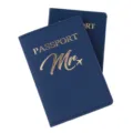 Custodia per passaporto in pelle PU blu con stampa a caldo dorata, elegante porta documenti. - Blu navy