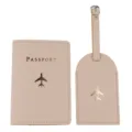 Set copri passaporto ed etichetta valigia in pelle PU con motivo aereo da viaggio. - Kaki