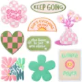 Aesthetic flower and checkerboard embroidery patches DIY iron-on clothing decoration set. - Set of 9