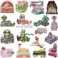 Cute bookworm embroidered patches set, featuring various reading worm designs and letters. - Bookworm Patch Set (W27XC-184-YT) / 17 Pieces