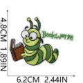 Bookworm embroidery iron-on patch size detail view for clothing repair and backpack decor. - Bookworm Style (W27XC-092-01)