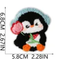 Cute penguin embroidered patch with blue hat and flower, soft texture iron-on badge for kids. - Blue Hat Penguin (S27QE-11-04)