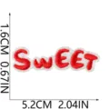 Detailed close-up of a red embroidered SWEET letter patch with clear dimension measurements. - SWEET Letter (S27QE-045-07)