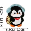 Cute cartoon penguin embroidered patch with blue earmuffs and scarf, 6.5x5.6cm iron-on. - Earmuff Penguin (S27QE-11-08)