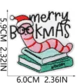 Christmas Bookworm Embroidered Iron-On Patch Cute Reading Lover DIY Clothing Repair Accessory - Bookworm Style (W27XC-12-07)