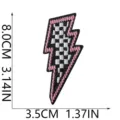 Modischer bestickter Blitz Aufnäher DIY Kleidung Jeans Jacke Zubehör Dekor 8cm - Schwarz Weiß Rosa Karo Blitz (X33SD-078-09)