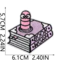 Bookworm embroidered iron-on patch, cute cartoon book lover clothing repair badge detail - Bookworm Style (W27XC-125-10)