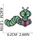 Cute green caterpillar reading book embroidered iron on patch for clothing repair and decor. - Bookworm Style (W27XC-092-14)