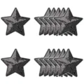 Étoiles brodées à sequins noirs écussons thermocollants pour vêtements sacs à dos - Noir Plein Set de 12 / Noir