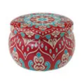 Compatta lattina da 2.2oz con vivace motivo mandala rosso, ideale per candele o caramelle. - D204