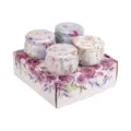 Detailed close-up of scented candle tin jars set with floral watercolor pattern design. - No. 42 Color Box + 4 Empty Tins