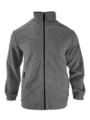 Grey fleece jacket detail view, full zip fastening, stand collar and soft cozy texture. - S / Tops / Gray