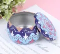 Decorative tin jar with lid, colorful mandala pattern storage container for candles and gifts. - D206 Empty Jar