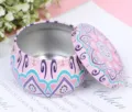 Pink metal candle tin jar with boho mandala pattern, open container for handmade candles. - D207 Empty Jar