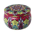 Colorful patterned metal tin can for scented candles, tea storage or small items organizer. - D208 Empty Jar