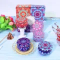 Decorative tin scented candles gift set with colorful vintage mandala patterns for wedding gifts. - No. 29 Color Box + 4 Empty Tins