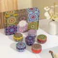 Scented candle gift set with colorful mandala tin cans, handmade soy wax aromatherapy for home - No. 41 Color Box & 6 Empty Jars