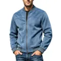 Chaqueta bomber vintage de ante para hombre abrigo informal con vista detallada. - S / Tops / Azul marino