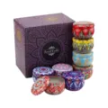Colorful mandala scented candle tin set with decorative gift box for home decor and gifts - No. 11 Color Box & 8 Empty Jars