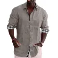 Camicia casual da uomo a manica lunga con colletto e polsini a quadri contrastanti, comoda. - Taglia S / Grigio