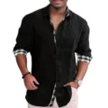 Camicia uomo casual a manica lunga con colletto e polsini a quadri, elegante e comoda. - Taglia S / Nero