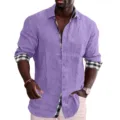 Camicia uomo viola a maniche lunghe dettaglio polsini a quadri bianco e nero - Viola chiaro