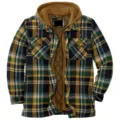 Giacca con Cappuccio a Quadri Ispessita Uomo Autunno Inverno Manica Lunga Trapuntata - Taglia S / Verde Marrone