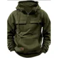 Herren taktischer olivgrüner Hoodie mit mehreren Taschen, Halbzipper und lässiger Passform. - S / Oberteile / Armeegrün