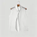 Heren transparante mesh mouwloze top witte satijnen das kraag sexy clubwear mode - S / Wit