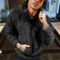 Men's sherpa fleece hooded sweatshirt, casual black long sleeve winter thermal hoodie. - S / Black
