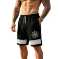 Uomo casual pantaloncini stampa totem vichingo coulisse elastica mare dettaglio vista net - Taglia S / Nero