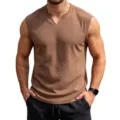 Ανδρικό Καφέ Ριμπ Πλεκτό Αμάνικο Tank Top V-Neck Casual Στενό Καλοκαιρινό Γιλέκο Στυλ - S / Χακί