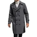 Men's grey double-breasted wool trench coat, classic slim fit long overcoat for autumn winter. - M / Dark Gray