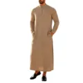 Thobe lungo tradizionale da uomo tinta unita con colletto coreano, maniche lunghe e tasche. - Taglia M / Kaki