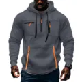 Dettaglio felpa con cappuccio tattica uomo spessa, felpa grigia scura con tasche con zip arancioni. - Taglia M / Top / Grigio scuro